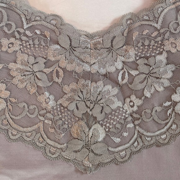 Studio Y Womens Floral Lace Trim Cami Gray Preppy Sweetheart Neckline (Size XL) - Picture 3 of 9
